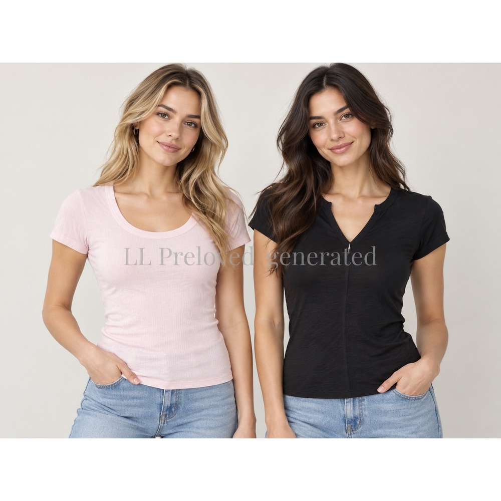 Sanctuary BP. T-Shirt Lot Womens XS Black Pink Good Ribbed Slub Modern Basics